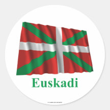 Euskadi (País Vasco) waving flag with name Round Stickers