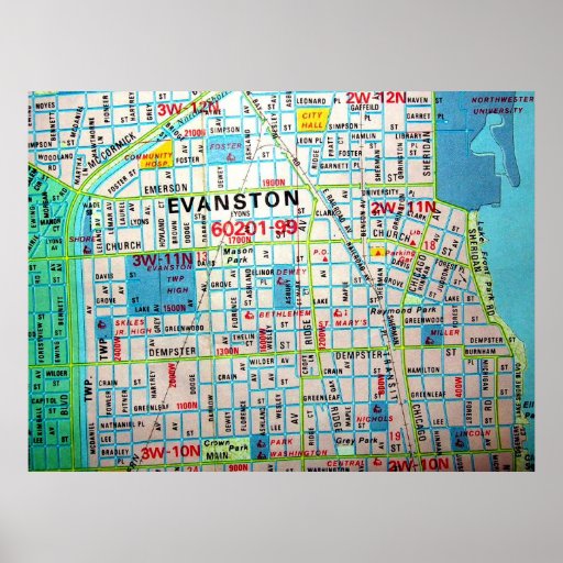 EVANSTON, IL Vintage Map Poster | Zazzle