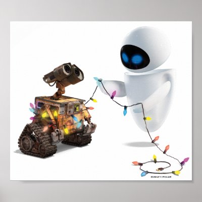 Eve and Wall*E with Christmas Lights Disney posters