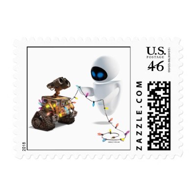 Eve and Wall*E with Christmas Lights Disney stamps