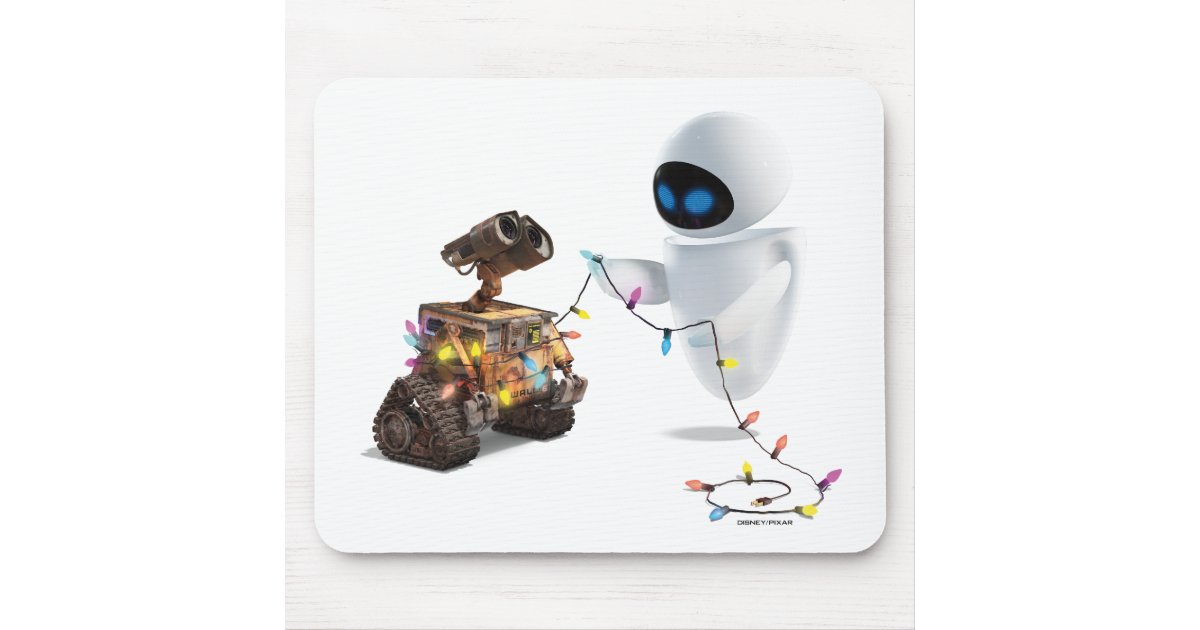 Eve and WALL-E with Christmas Lights Mouse Pad Zazzle