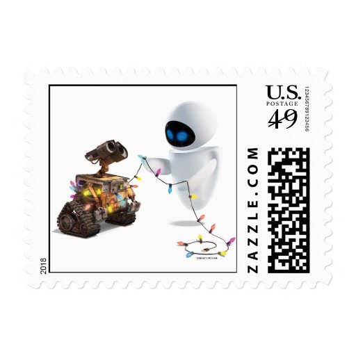 Eve and WALL-E with Christmas Lights Postage Zazzle