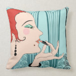 EVE, Art Deco Lady in Aqua and Teal Throw Pillows