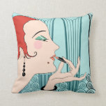 EVE, Art Deco Lady in Aqua and Teal Throw Pillows