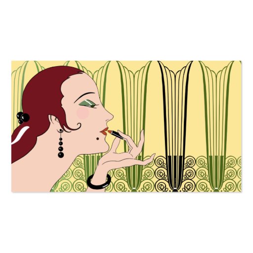 Eve, Art Deco Lady in Yellow and Olive Business Cards