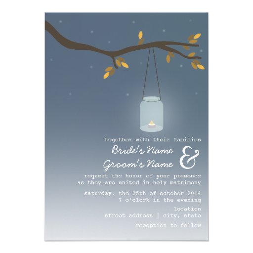 Evening Fall Wedding - Mason Jar With Candle Cards