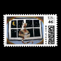 Evening glance by a cat postage