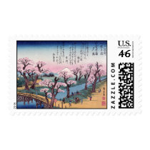 Evening Glow at Koganei Bridge, Ando Hiroshige Postage Stamp