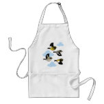 Evening Grosbeaks in flight Apron