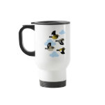 Evening Grosbeaks in flight Travel / Commuter Mug