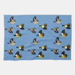 Evening Grosbeaks in flight Kitchen Towel