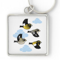 Evening Grosbeaks in Flight Key Chain