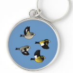 Evening Grosbeaks in flight Premium Round Keychain