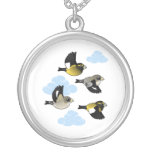 Evening Grosbeaks in flight Silver Plated Necklace