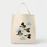 Evening Grosbeaks in flight Grocery Tote