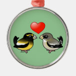 Evening Grosbeaks in love Premium circle Ornament