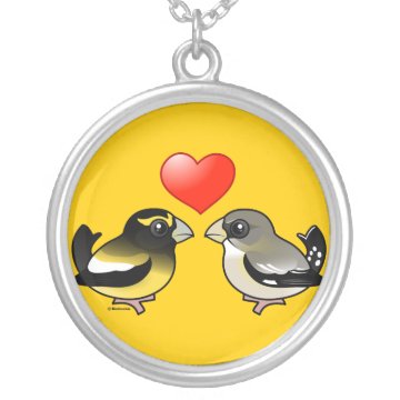 Evening Grosbeaks in love Silver Plated Necklace < Birdorable Birds < Birdorable