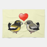 Evening Grosbeaks in love Kitchen Towel