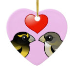 Evening Grosbeaks in love Heart Ornament