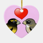 Evening Grosbeaks in love Heart Ornament