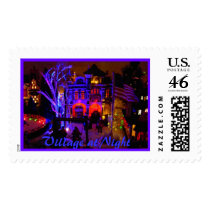 Evening in Town, Village at Night postage by annienbart Evening in Town, Village at Night postage