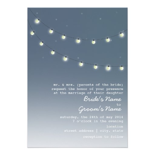 Evening Outdoor Wedding - String Of Lights Personalized Invitations