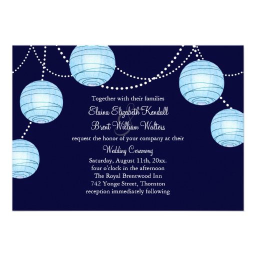 Evening Party Lanterns Wedding Invitation in Blue