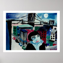 polestarimages, african-american, moon, night, girl, daydreaming, blues, urban, cityscape, Poster with custom graphic design
