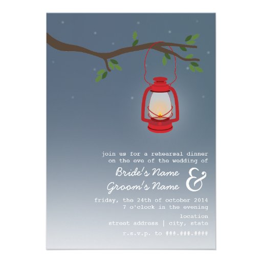 Evening Rehearsal Dinner - Red Oil Lantern Personalized Announcements