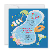 Evening Retro Pool Party Invitations