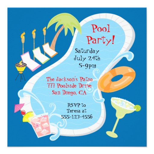 Evening Retro Pool Party Invitations