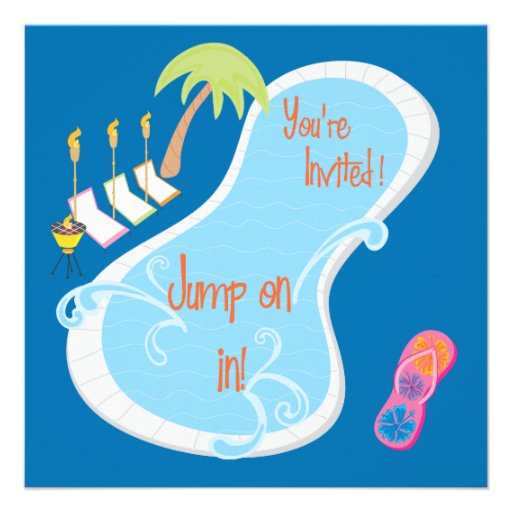 Evening Retro Pool Party Invitations