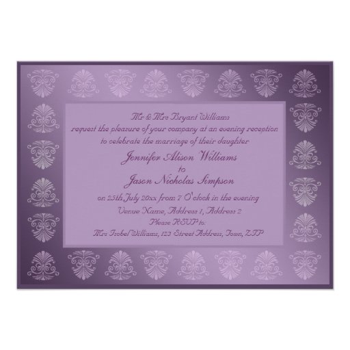 Evening Wedding Invitation Purple Metallic Damask