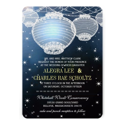 Evening Wedding Navy Paper Lantern Under the Stars Invites
