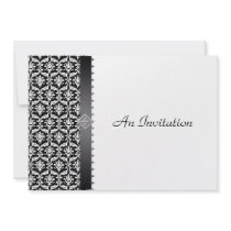 Evening Wedding Reception Black & White Damask Personalized Invite