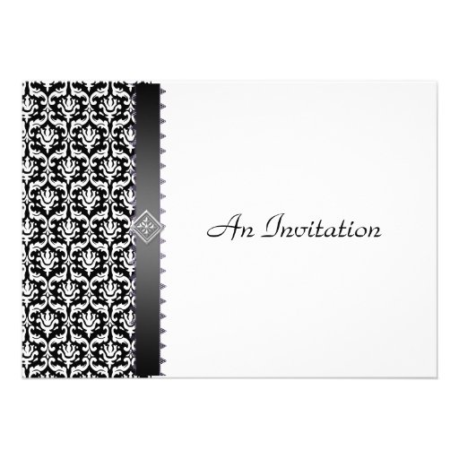 Evening Wedding Reception Black & White Damask Personalized Invite