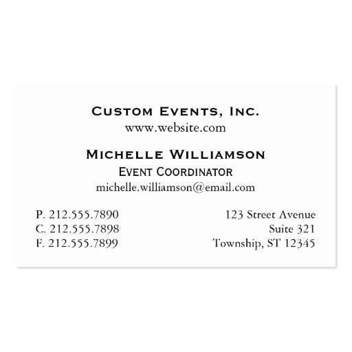 Event Coordinator Ticket Aqua Blue Business Cards (back side)