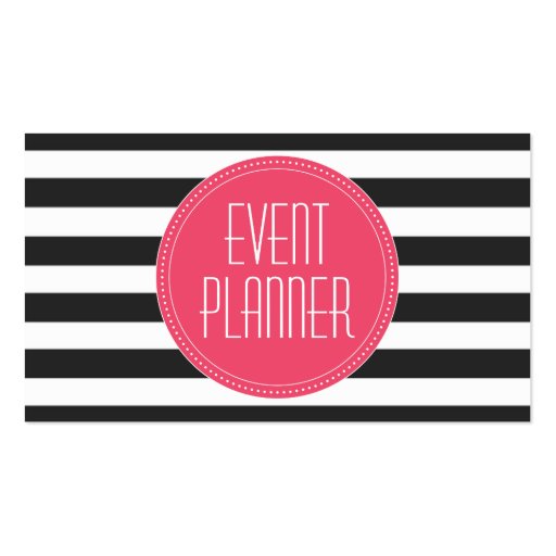 Event Planner Black and White Stripe Business Card (front side)