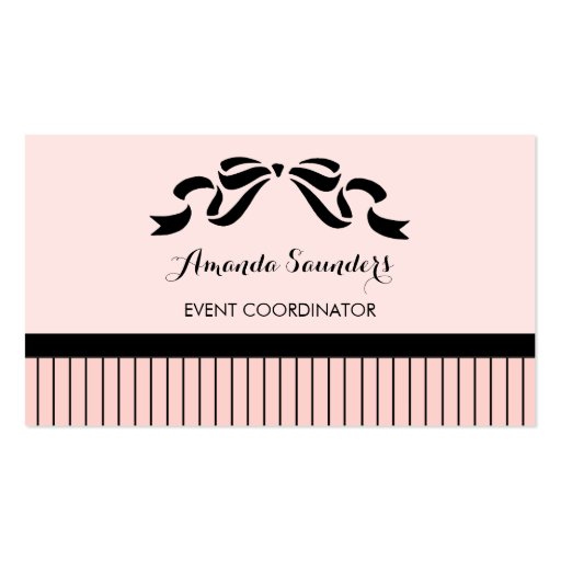 Event Planner Chic Parisian Pink Pinstripes Bow Business Card Template