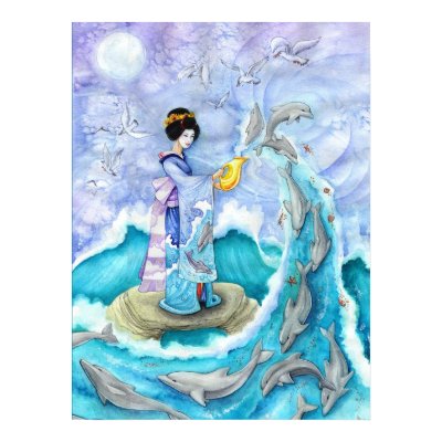 Eventide Fine Art Print Poster, Geisha Dolphin Art by artbyamandarobbins