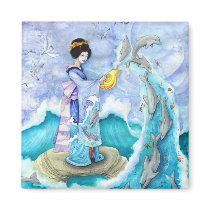 Eventide Magnet, Geisha Dolphin Surreal Art
