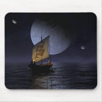 boat, moon, eventide, ocean, sailor, science, fiction, desktop wallpaper, Mouse pad with custom graphic design