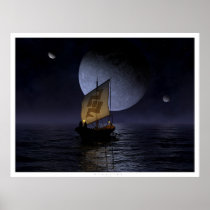 boats, sailboats, moon, night, stars, space, Poster with custom graphic design