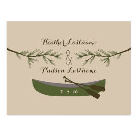 Evergreen Branches   Canoe Rustic Save The Date Post Cards