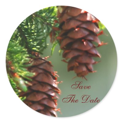 Evergreen Pinecone Save The Date Wedding Sticker