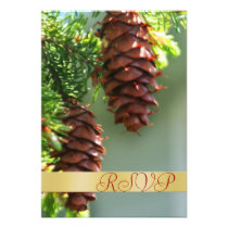 Evergreen Pinecones Holiday Gold RSVP Invitation