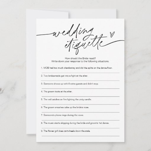 Everleigh Wedding Etiquette Bridal Shower Game Invitation Zazzle