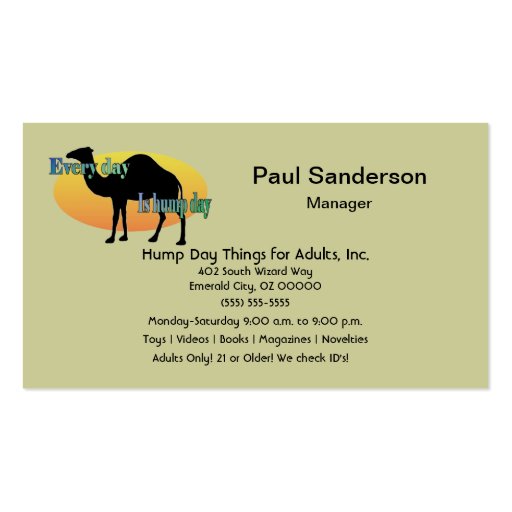 Every Day is Hump Day Business Card Templates (front side)