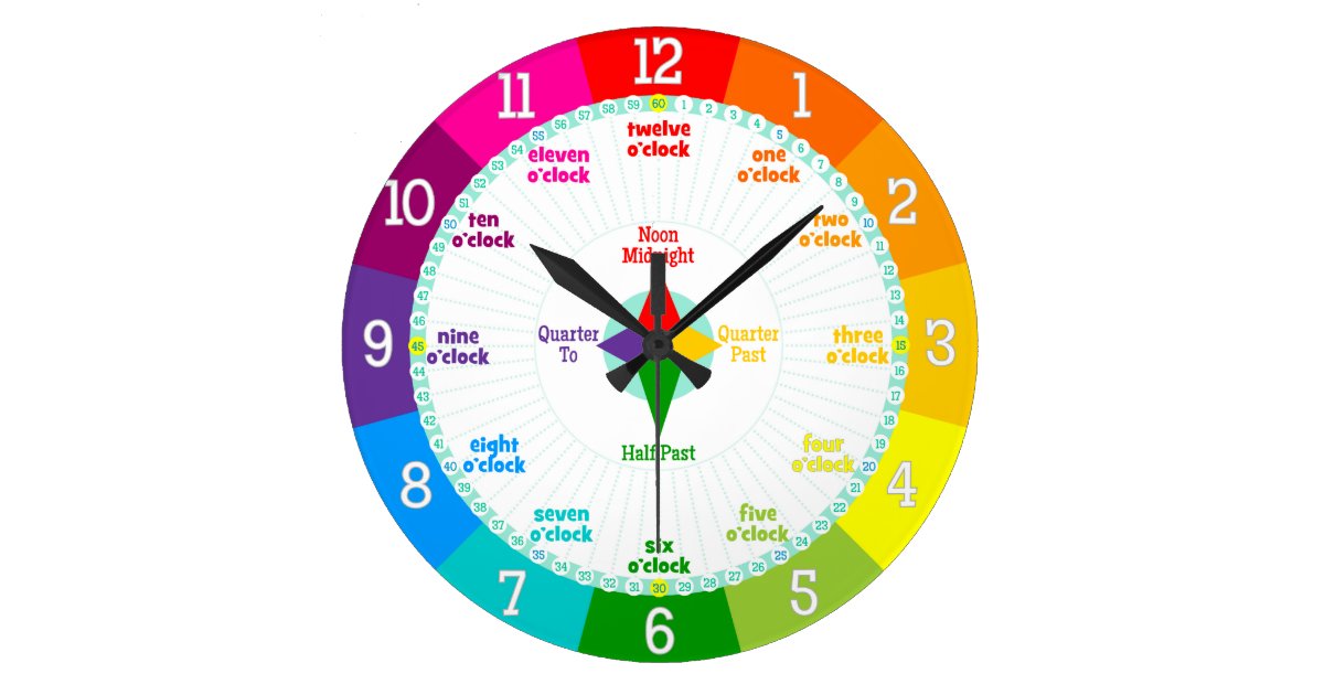 Every Second Counts Rainbow Colors Learning Clock | Zazzle