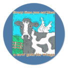 round_sticker - Every Time You Eat Meat a Cow Gets Its Wings.  For those who love meat and want to help a cow earn their wings, it is a very easy thing to do.  Just eat meat!  mmmmmm: Sizes 